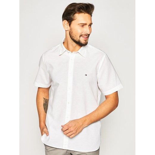 Koszula Linen Shirt MW0MW12777 Biały Slim Fit Tommy Hilfiger L promocja MODIVO