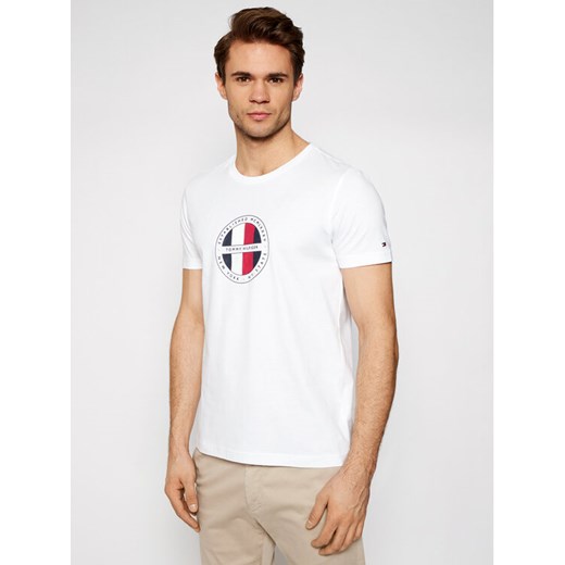 T-Shirt Circular Logo MW0MW16593 Biały Regular Fit Tommy Hilfiger S okazja MODIVO