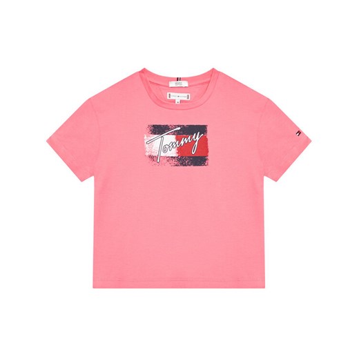 T-Shirt Flag Print KG0KG05909 M Różowy Regular Fit Tommy Hilfiger 6Y wyprzedaż MODIVO