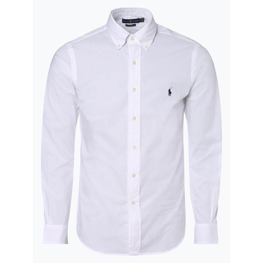 Polo Ralph Lauren Koszula męska Mężczyźni Slim Fit Bawełna biały jednolity button down ze sklepu vangraaf w kategorii Koszule męskie - zdjęcie 134378061