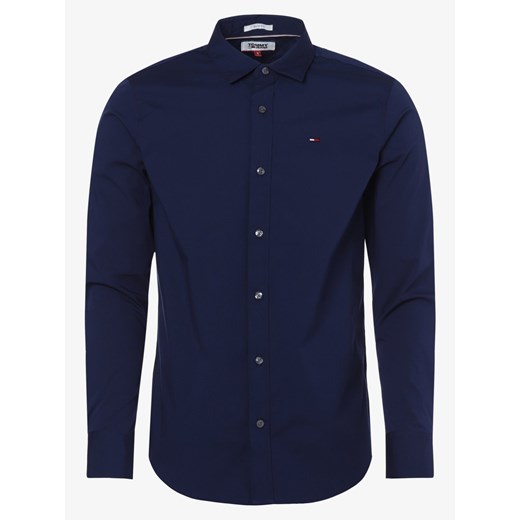 Tommy Jeans Koszula męska Mężczyźni Slim Fit Bawełna granatowy jednolity kołnierzyk kent ze sklepu vangraaf w kategorii Koszule męskie - zdjęcie 134379450