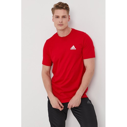 adidas t-shirt treningowy kolor czerwony gładki S ANSWEAR.com