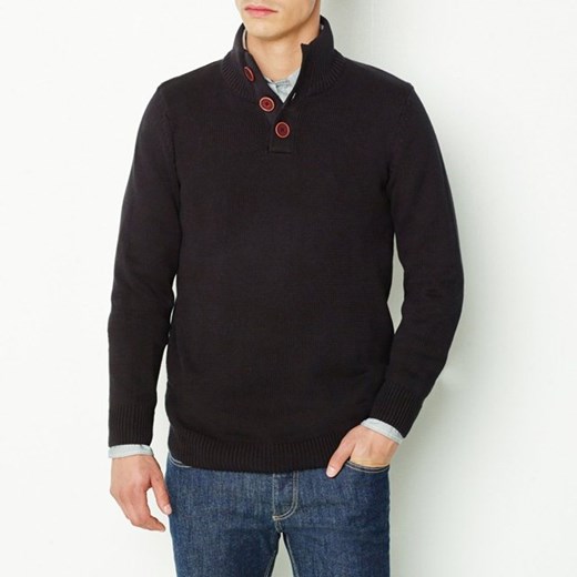 Sweter z rozcięciem przy szyi, bawełniany la-redoute-pl czarny dzianina