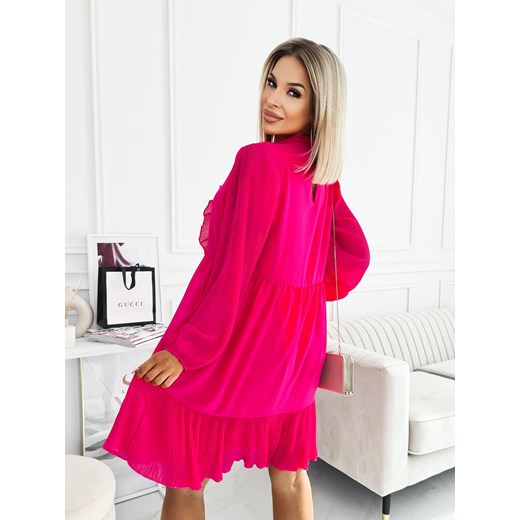 Sukienka Trapezowa z żabotem Fuksja Fashionyou Uniwersalny Fashionyou