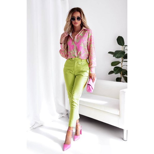 Różowo-limonkowa koszula damska w kwiatowy print LEMONE LADY S lafemmeboutique.pl