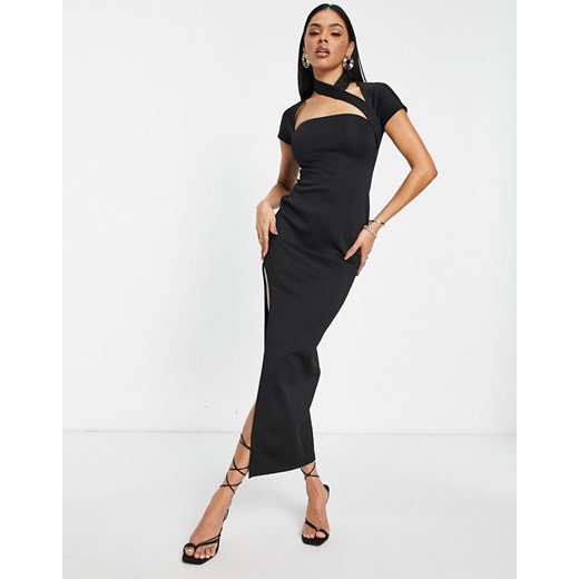 ASOS DESIGN – Czarna sukienka maxi z dekoltem typu choker z wycięciem-Black 34 Asos Poland