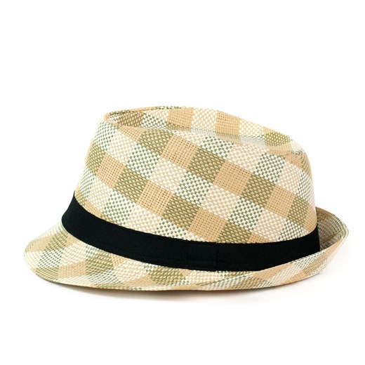 Letni kapelusz trilby - prążki szaleo bezowy kapelusz