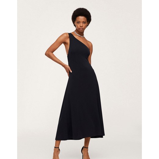 Mango – Czarna sukienka midi na jedno ramię z wycięciem-Black Mango XXL Asos Poland
