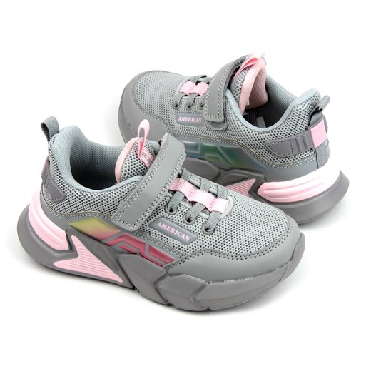 Sneakersy, buty sportowe dla dziewczynki - AMERICAN CLUB AA 27/22, szare ze sklepu ulubioneobuwie w kategorii Buty sportowe dziecięce - zdjęcie 134681271