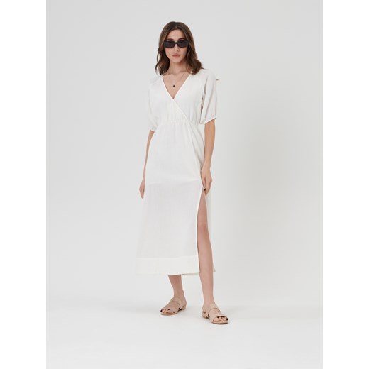 Sinsay - Sukienka maxi z ozdobnym tyłem - Kremowy Sinsay L Sinsay