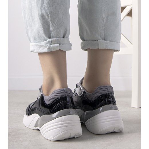 Czarne sneakersy na wysokiej podeszwie Rude srebrny 38 ButyModne.pl