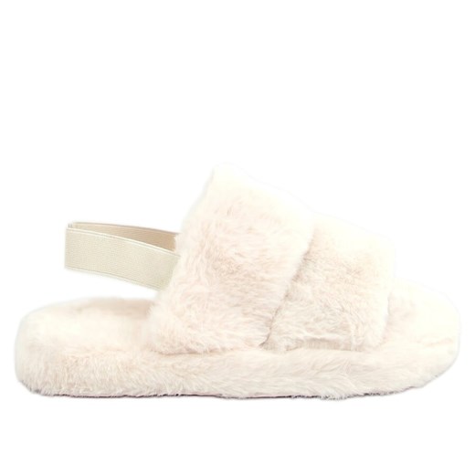 Kapcie damskie futerkowe kremowe N-92 Beige beżowy ecru 41 ButyModne.pl okazja