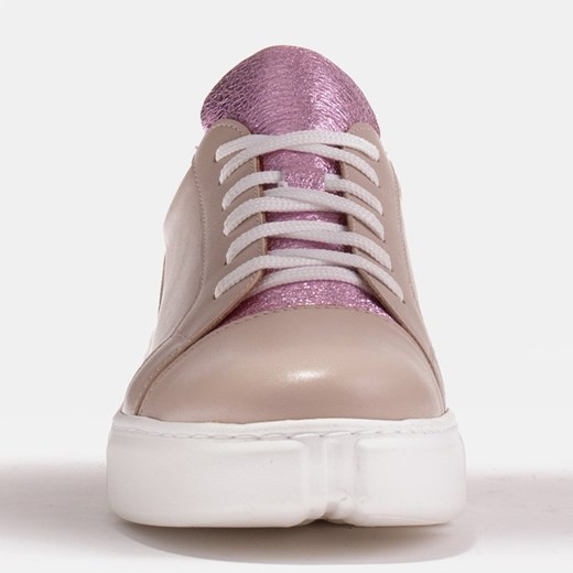 Marco Shoes Beżowe sneakersy z różową wstawką beżowy Marco Shoes 40 ButyModne.pl