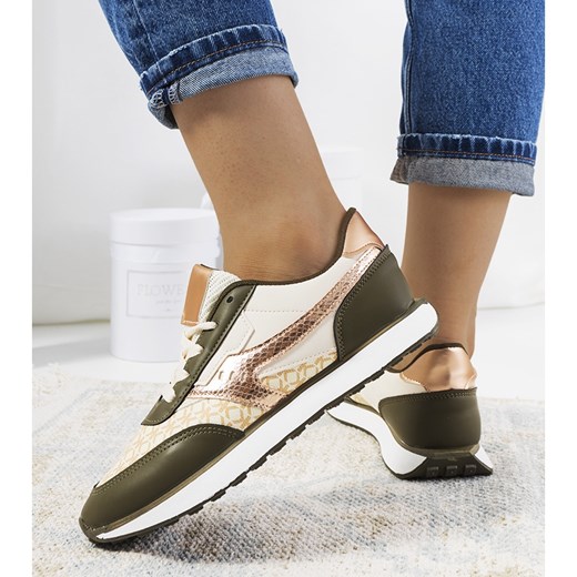 Buty sportowe damskie sneakersy wiosenne płaskie wiązane beżowe