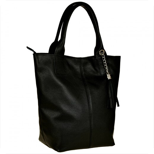 Czarna torebka damska shopper skórzana z podszewką ze sklepu melon.pl w kategorii Torby Shopper bag - zdjęcie 134816844