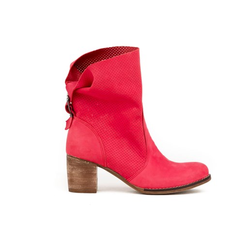 ażurowe botki na słupku - skóra naturalna - model 496 - kolor czerwony Zapato 38 zapato.com.pl
