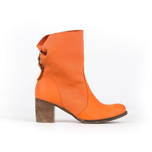 pomarańczowe ażurowe botki na słupku - skóra naturalna - model 496 - kolor Zapato 40 zapato.com.pl