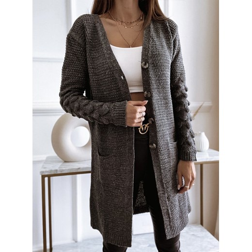 *Grafitowy kardigan z ozdobnym splotem na rękawach Ageeth - grafitowy Pakuten S/M okazja pakuten.pl