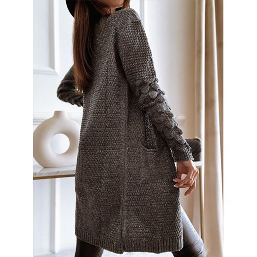 *Grafitowy kardigan z ozdobnym splotem na rękawach Ageeth - grafitowy Pakuten S/M promocja pakuten.pl