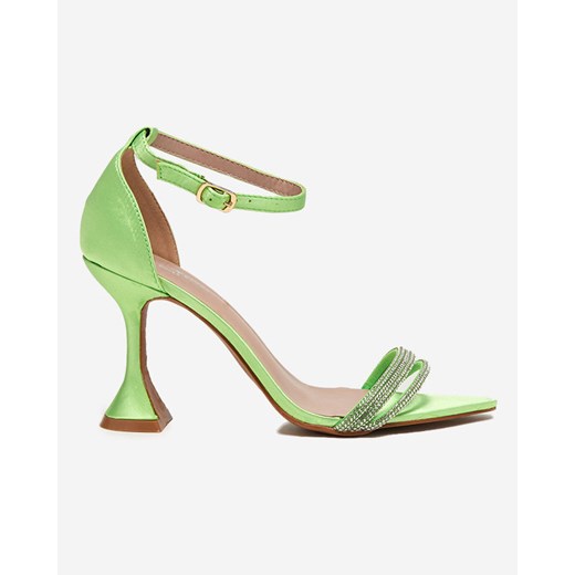 Royalfashion Zielone damskie sandałki na szpilce z ozdobnymi cyrkoniami Manestri ze sklepu royalfashion.pl w kategorii Sandały damskie - zdjęcie 134893824