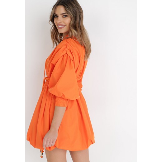 Sukienka pomarańczowy Born2be na lato bombka w stylu klasycznym 
