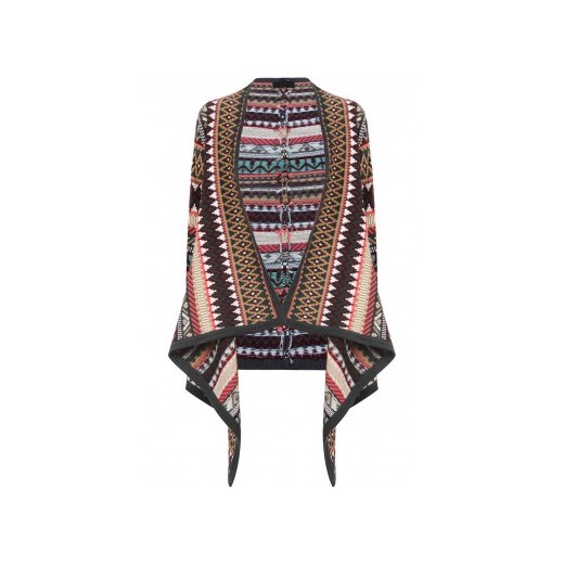 Kolorowe ponczo KARDIGAN sweter aztecki wzór are-you-fashion brazowy kolorowe