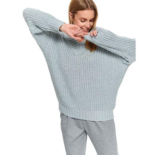Sweter z połyskującą przędzą i dekoltem w serek Top Secret 40 promocja Top Secret
