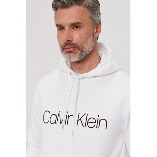 Calvin Klein Bluza bawełniana męska kolor biały z kapturem z nadrukiem Calvin Klein L ANSWEAR.com