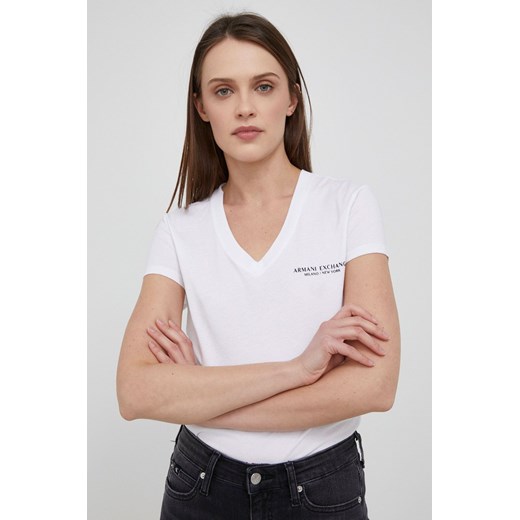 Armani Exchange t-shirt bawełniany kolor biały 8NYT81 YJG3Z NOS ze sklepu ANSWEAR.com w kategorii Bluzki damskie - zdjęcie 134994171