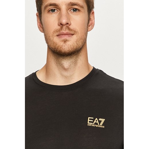 EA7 Emporio Armani T-shirt bawełniany kolor czarny z aplikacją XL promocja ANSWEAR.com