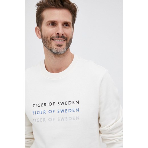 Tiger Of Sweden Bluza bawełniana męska kolor kremowy z nadrukiem Tiger Of Sweden M okazja ANSWEAR.com