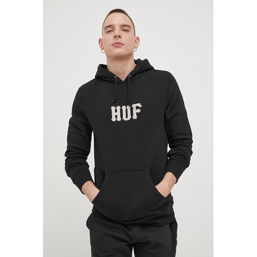 HUF Bluza męska kolor czarny z kapturem z nadrukiem Huf M okazja ANSWEAR.com