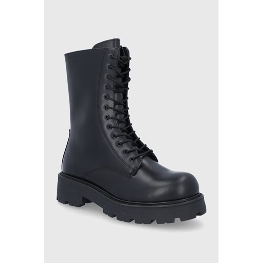 Vagabond Workery skórzane damskie kolor czarny na płaskim obcasie Vagabond 39 promocyjna cena ANSWEAR.com