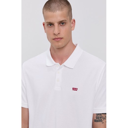 Levi&apos;s Polo męskie kolor biały gładki 35883.0003-Neutrals ze sklepu ANSWEAR.com w kategorii T-shirty męskie - zdjęcie 135023500