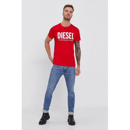 Diesel T-shirt bawełniany kolor czerwony z nadrukiem Diesel XL ANSWEAR.com promocja