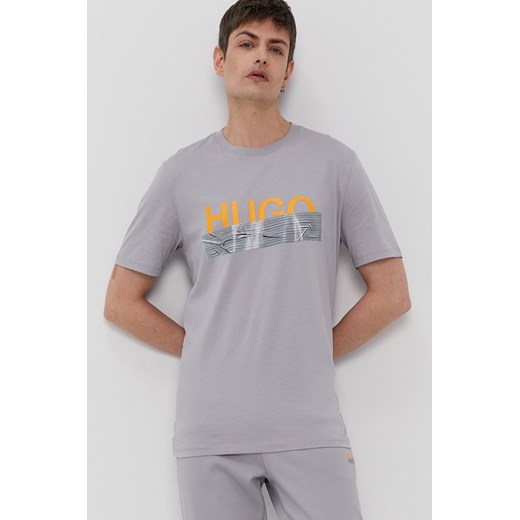 Hugo T-shirt kolor szary z nadrukiem XL wyprzedaż ANSWEAR.com
