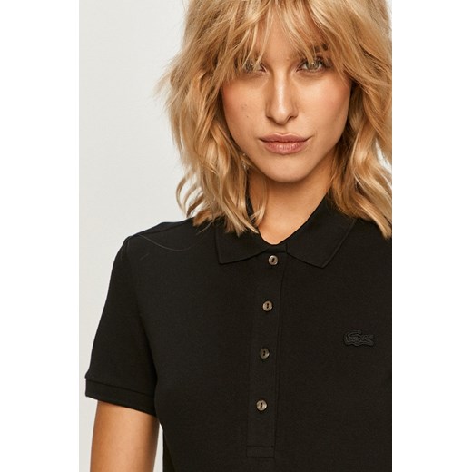Lacoste T-shirt damski kolor czarny z kołnierzykiem Lacoste 36 ANSWEAR.com