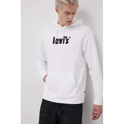 Levi&apos;s Bluza bawełniana męska kolor biały z kapturem z nadrukiem ze sklepu ANSWEAR.com w kategorii Bluzy męskie - zdjęcie 135050042