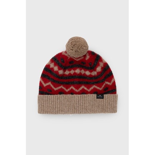 PS Paul Smith Czapka wełniana kolor czerwony z grubej dzianiny Ps Paul Smith ONE ANSWEAR.com