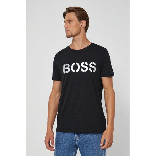 Boss T-shirt bawełniany kolor czarny z nadrukiem L ANSWEAR.com