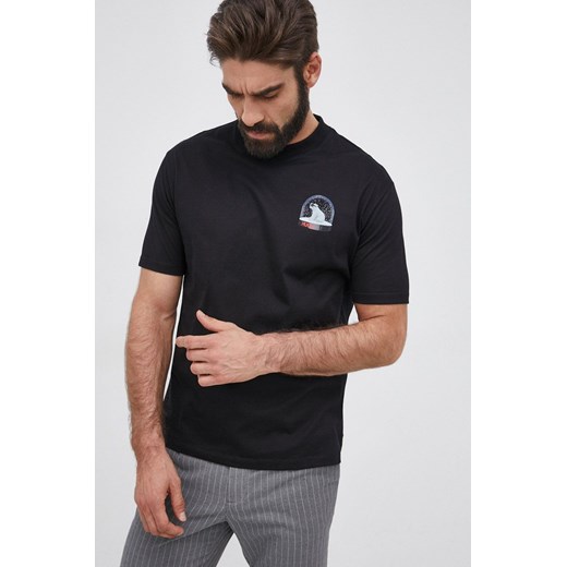 Hugo T-shirt bawełniany kolor czarny z nadrukiem S ANSWEAR.com