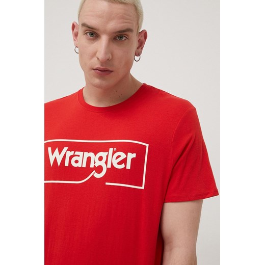 Wrangler t-shirt bawełniany kolor czerwony z nadrukiem Wrangler S ANSWEAR.com