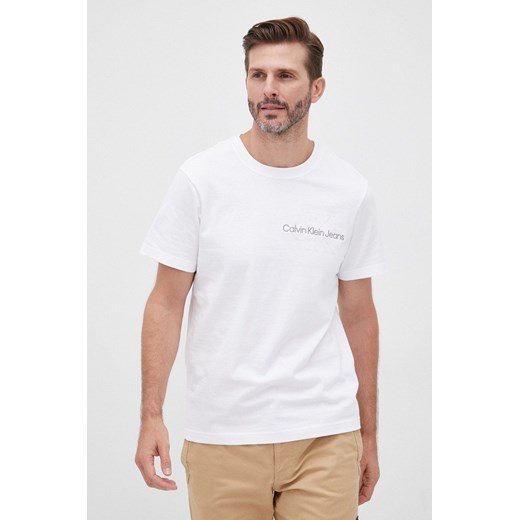 Calvin Klein Jeans t-shirt bawełniany kolor biały z aplikacją L ANSWEAR.com