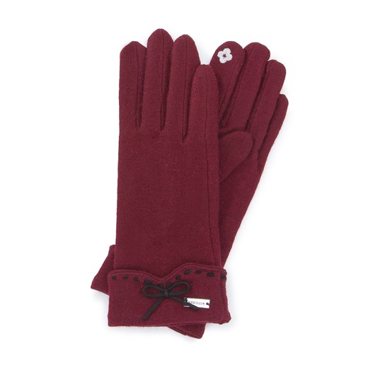 Damskie rękawiczki z ozdobnym przeszyciem i kokardką bordowe ze sklepu WITTCHEN w kategorii Rękawiczki damskie - zdjęcie 135120541