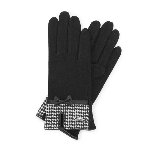 Damskie rękawiczki z wykończeniem w pepitkę czarne ze sklepu WITTCHEN w kategorii Rękawiczki damskie - zdjęcie 135120573