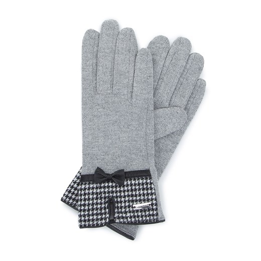 Damskie rękawiczki z wykończeniem w pepitkę szare ze sklepu WITTCHEN w kategorii Rękawiczki damskie - zdjęcie 135120574