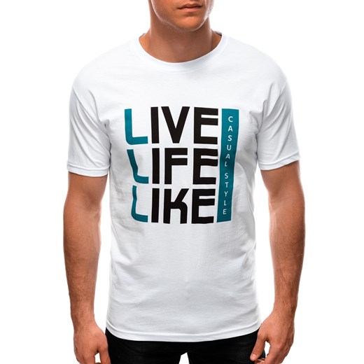 T-shirt męski z nadrukiem 1569S - biały ze sklepu Edoti w kategorii T-shirty męskie - zdjęcie 135157110