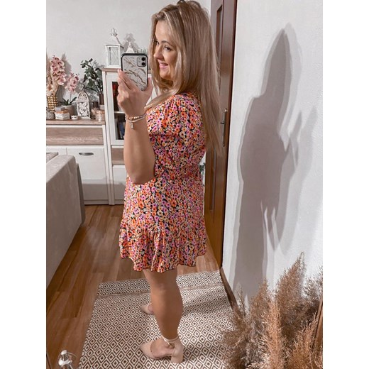 LENA WISKOZA- SUKIENKA PLUS SIZE KOPERTOWA W KWIATY. ŻÓŁTO/RÓŻOWA Rozmiar UNIWERSALNY kiecka.eu