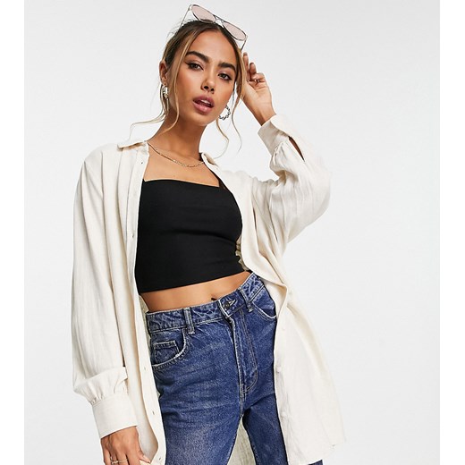 Stradivarius – Lniana koszula oversize-Neutralnie L Asos Poland