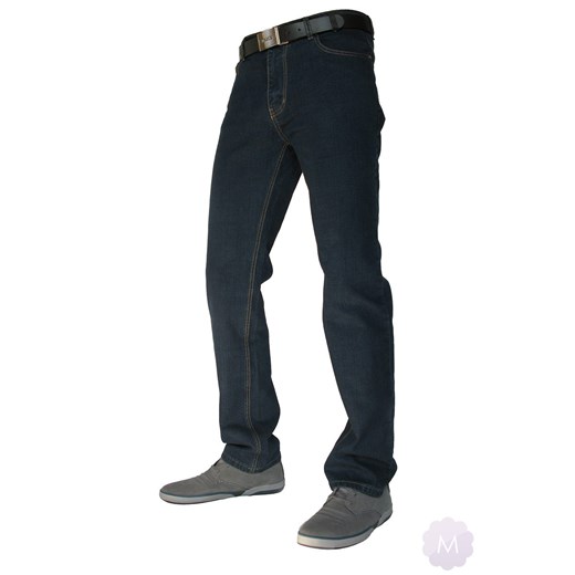 Elastyczne męskie spodnie jeansy granatowe mercerie-pl czarny guziki